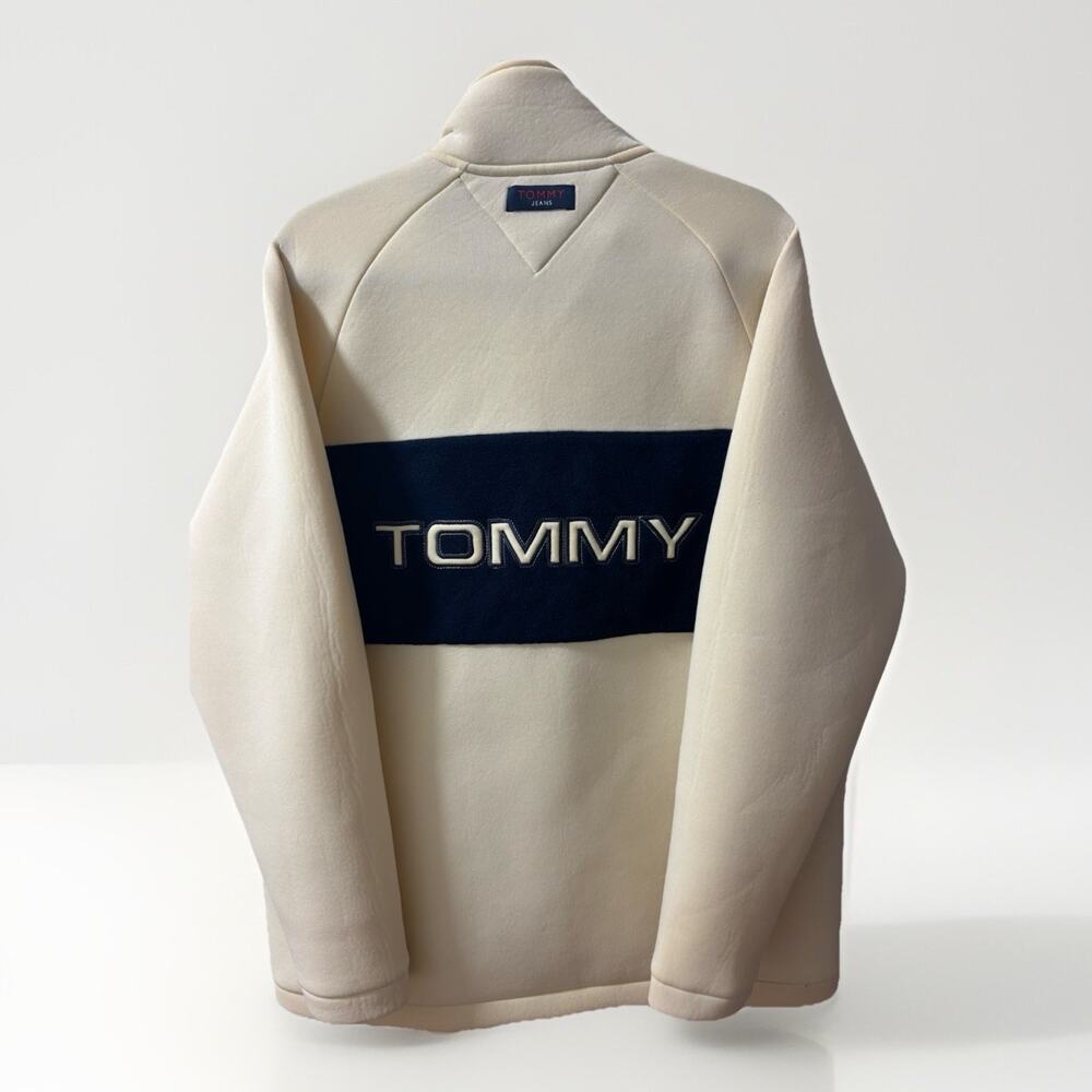 Vintage 90s Tommy Jeans Cream And Navy Zip-up M Sweater/Jacket RARE